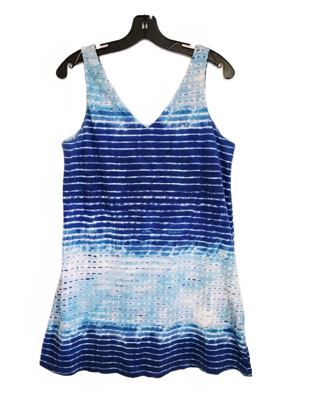 Lauren Ralph Lauren Blue Striped Tunic Tank Top Women's Large Sleeveless V Neck